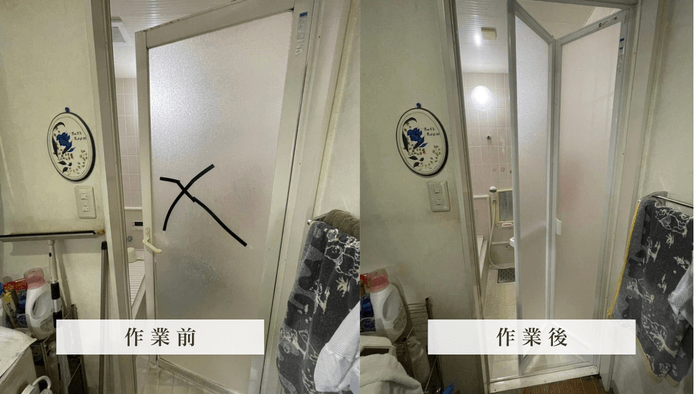 浴室ドア交換の様子