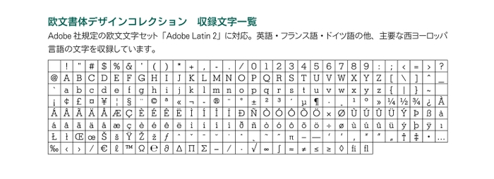 モトヤ欧文書体_収録文字一覧