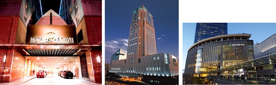 左:大阪新阪急ホテル 中:ホテル阪急インターナショナル 右:グランフロント大阪