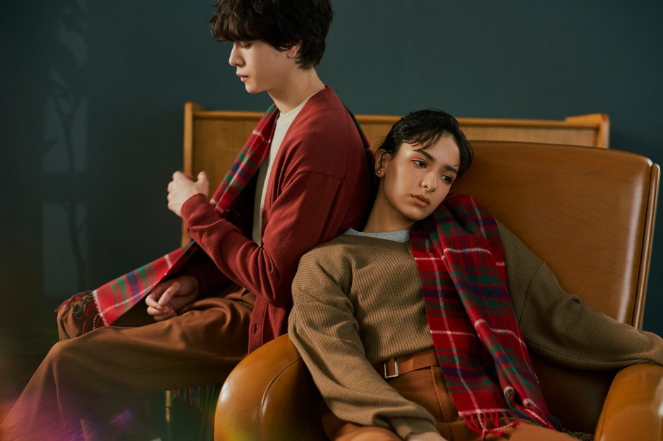 mielカシミヤチェックストール レッド