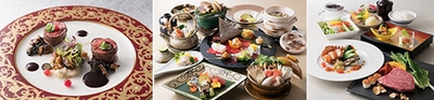 （左から）仏蘭西料理「プルミエ」、日本料理「曙」、鉄板焼「梅野」