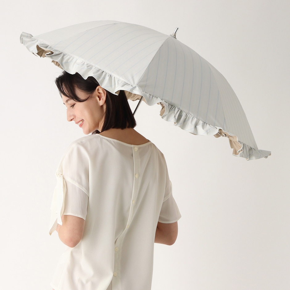 ランバン オン ブルー (LANVIN en Bleu) ストライプフリル 長傘