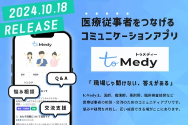 現役医師が作った医療従事者向け質問・交流プラットフォーム 「toMedy(トゥメディー)」を10/18より提供開始