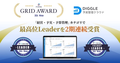 経営管理プラットフォーム「DIGGLE」が、ITreview Grid Award 2024 Winterにて、「経営・予実・予算管理」カテゴリで最高位の「Leader」を2期連続受賞