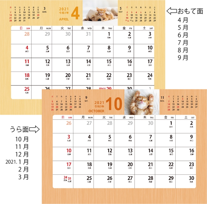 両面カレンダー(6か月後裏面使用)