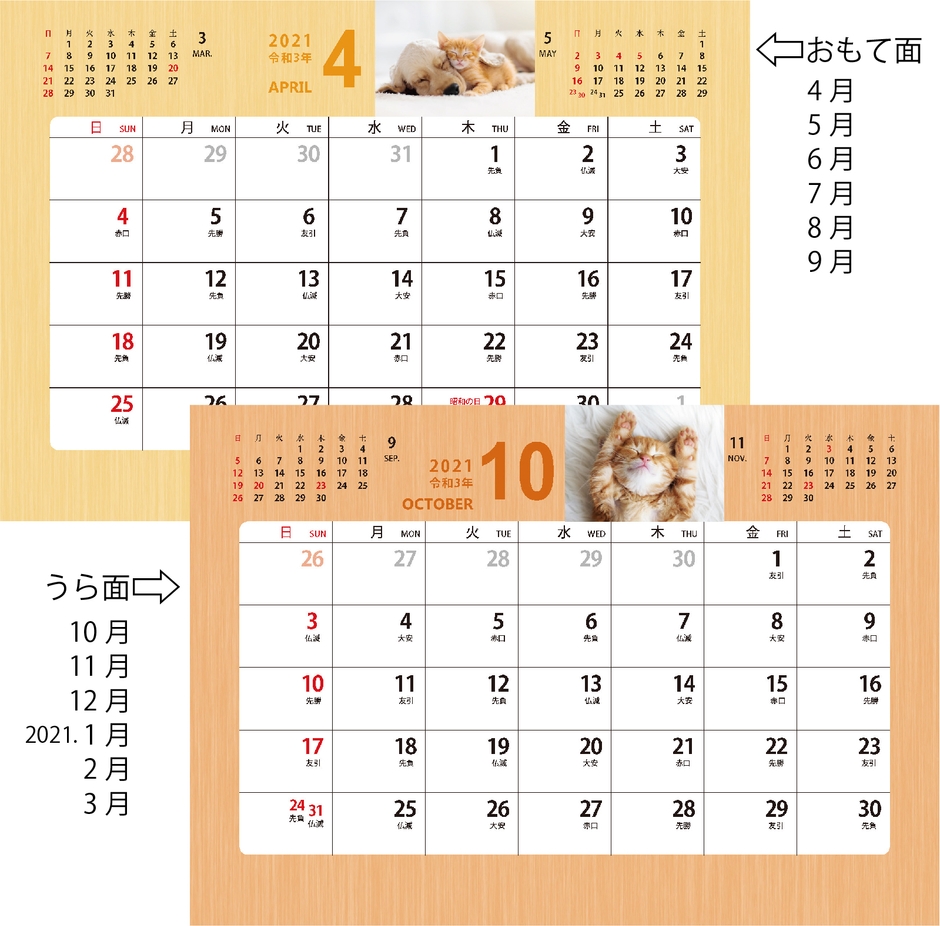 両面カレンダー（6か月後裏面使用）