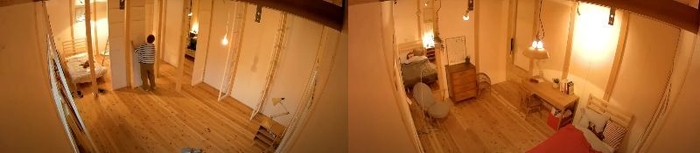 左)壁がない部屋 右)壁をはめた部屋