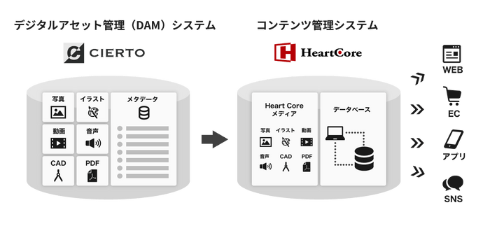 CIERTOとHeartCore CMSの連携イメージ