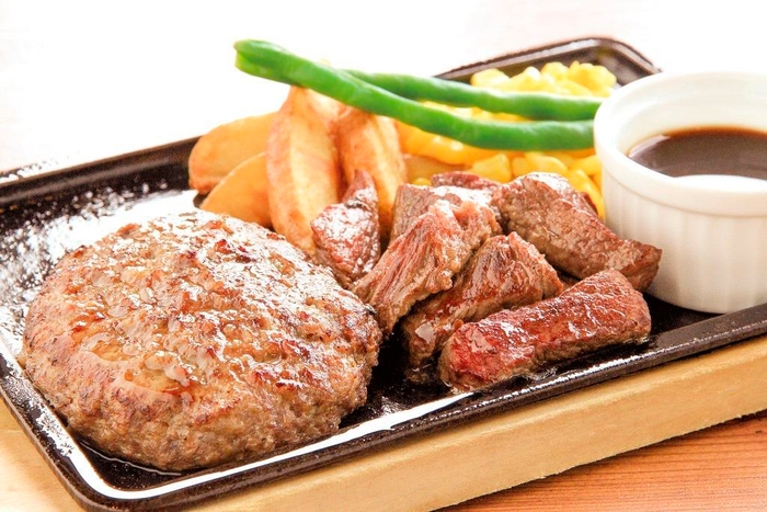 淡路牛手ごねハンバーグ150g&淡路牛サイコロステーキ(ライス付)