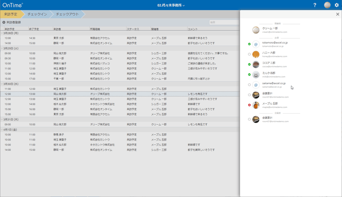 参加者の出欠確認