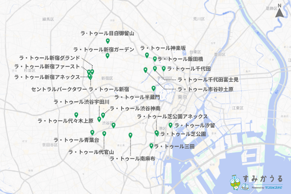 画像2：東京都心部における一部のラ・トゥールを示した地図（マンションナビ）