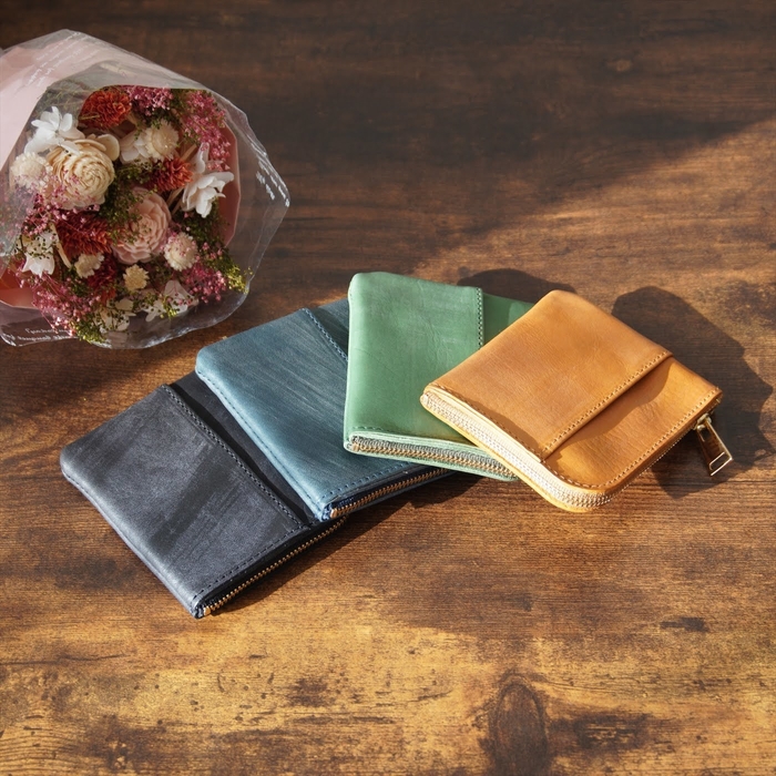 ヌメ革蝋引き_L字型スモールウォレット