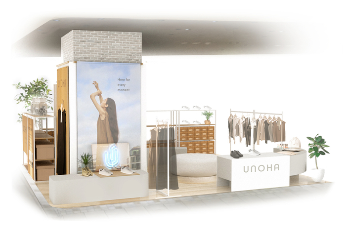 「UNOHA」アトレ恵比寿ポップアップイメージ。 ～お客様にゆっくりと商品をお選びいただける様に、ソファを中心に構成した寛げる店舗デザイン～