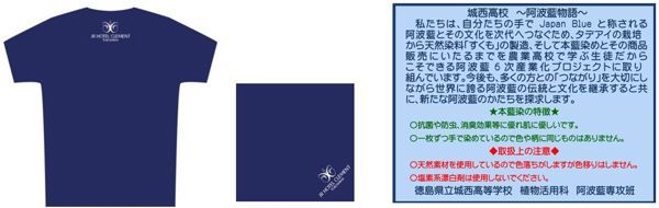 【左】オリジナルＴシャツ【中央】オリジナルハンカチ【右】「城西高校の取組み」を商品に同封します