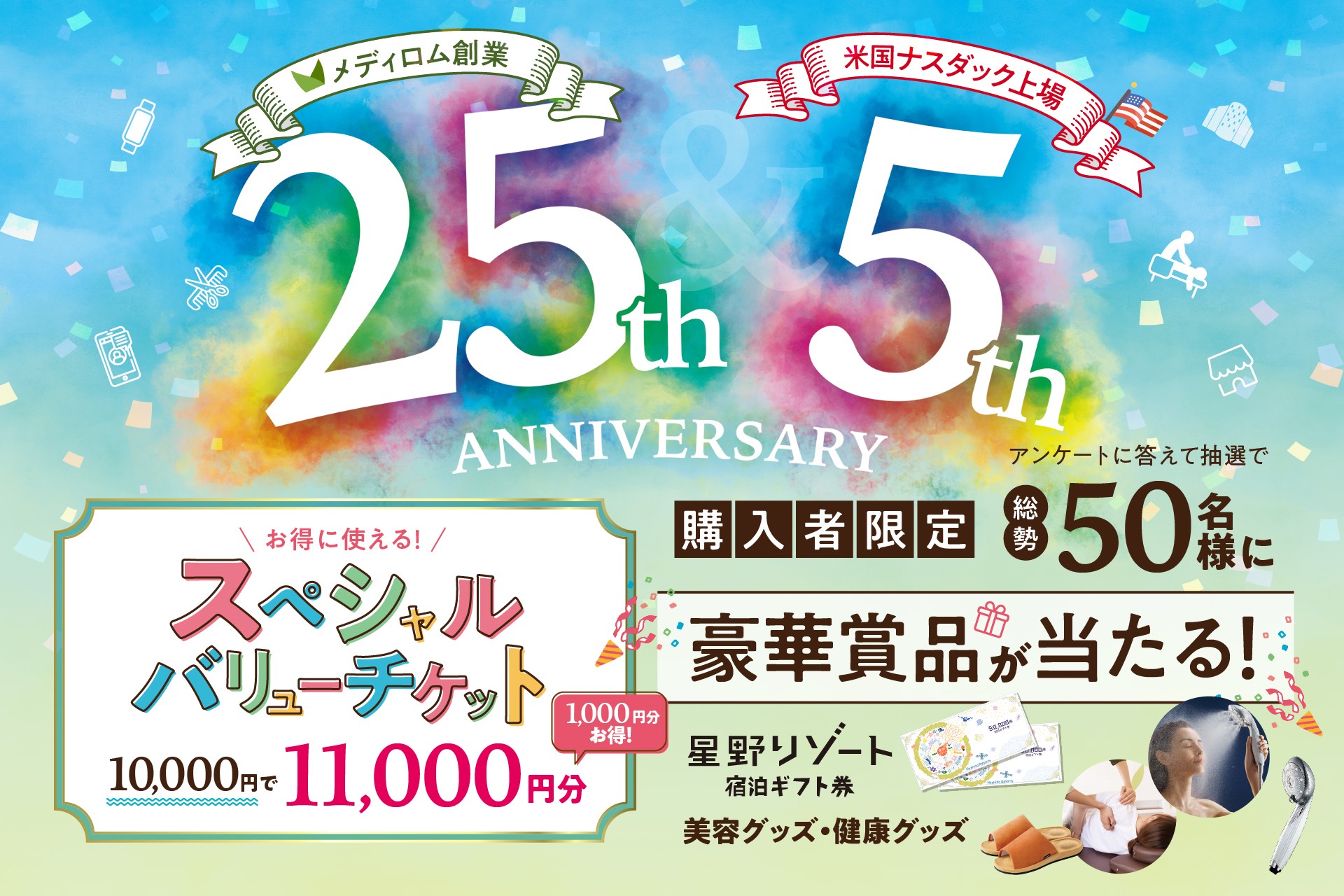 【リラクグループ】メディロム創業25周年×Nasdaq上場5周年、感謝を込めたANNIVERSARYキャンペーン開催!