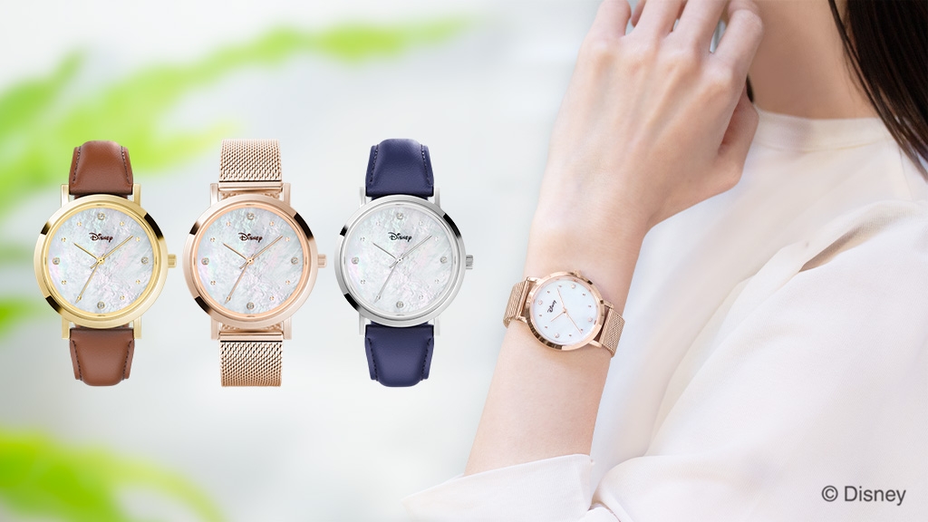 ディズニー】カスタムウォッチ＜クォーツ＞ マザーオブパールの文字盤  