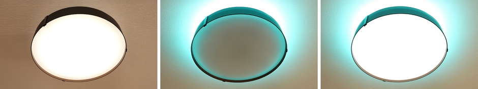 左から　主照明／間接照明／主照明＋間接照明