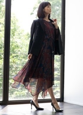 ダブルブレストジャケット/プリントイレギュラーヘムワンピース