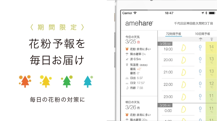 季節の変わり目のつらい花粉症のお助けサービスが登場！ 天気予報アプリが花粉情報を春季限定で提供開始