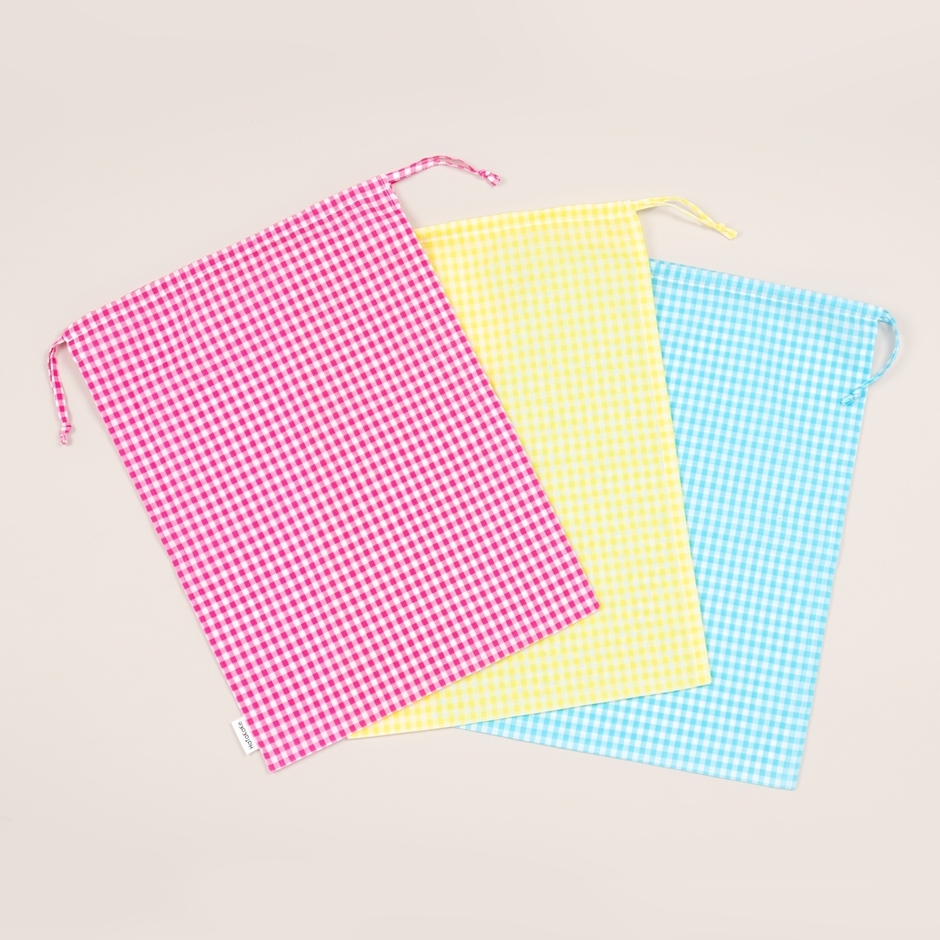 エプロン専用ギフト巾着　カラー：ピンク／イエロー／ブルー