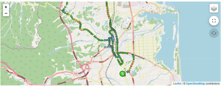 地図画面上にレンタカーの走行履歴を表示