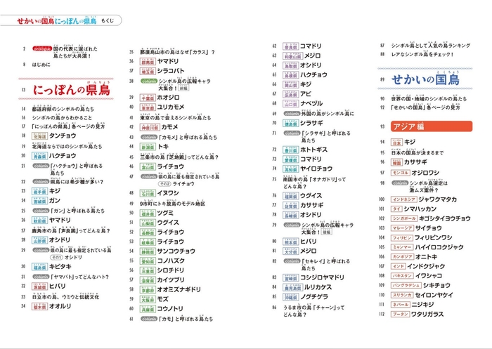 『せかいの国鳥 にっぽんの県鳥』もくじ