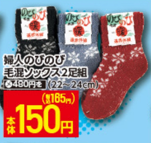 婦人のびのび毛混ソックス 2足組