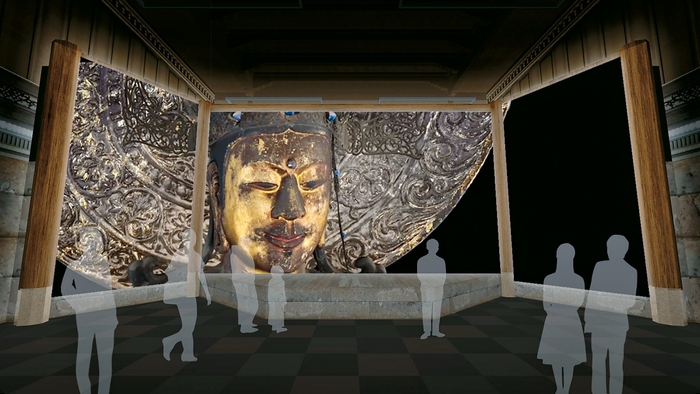 会場イメージ図(8K文化財 国宝「観音菩薩立像 救世観音」法隆寺)<空間をこえた出会い―法隆寺 謎に満ちた金色の秘仏>