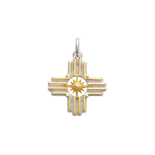 アメリカ・ニューメキシコ州旗 シルバー925 K24(24金)ゴールドプレートペンダントトップ