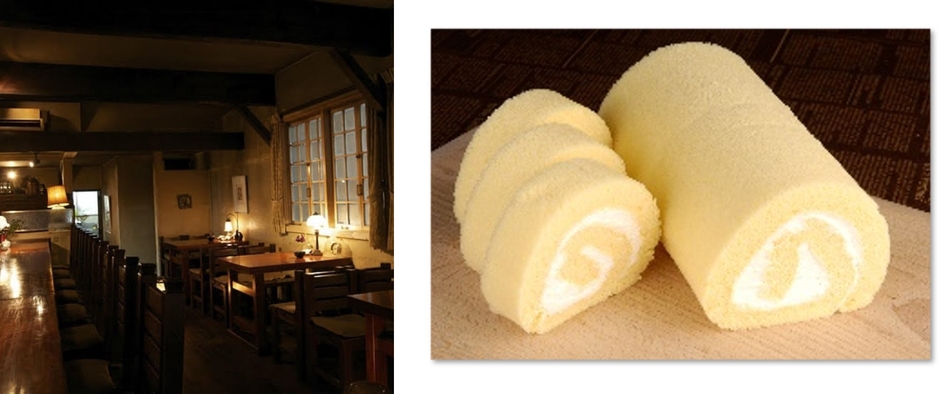 (左から)cafe 螢明舎、ル・パティシエ ヨコヤマの「谷津ロール」