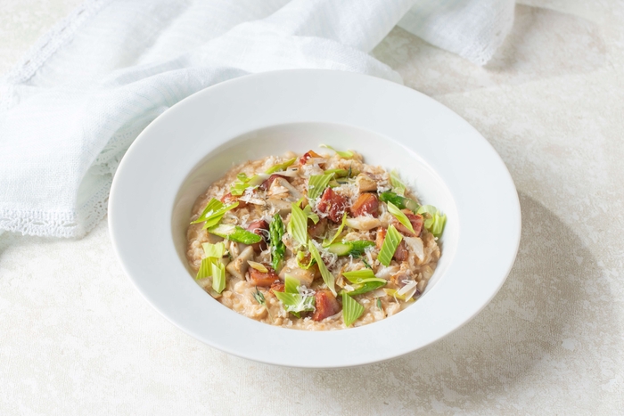 パンチェッタとうるい・アーティチョークのオートミールリゾット
