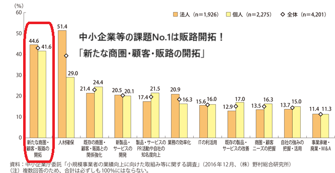 図1　小規模企業白書(2017年)「重要になったと感じる経営課題」