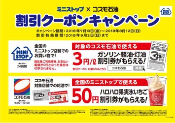 「ミニストップ」×「コスモ石油」共同キャンペーン コスモ石油SSにおける「ハロハロ 果実氷いちご５０円割引券」配布のお知らせ！
