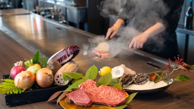 ▲淡路島の冬の恵みを活かした、鉄板焼きコースを提供