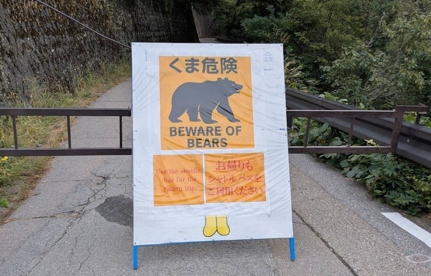 外国人観光客のクマ被害を受けて村内20カ所に設置された看板＝白川村役場提供