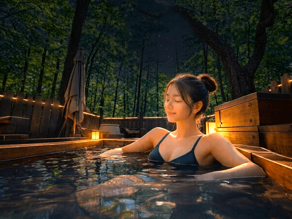 ライトアップされた森に癒される