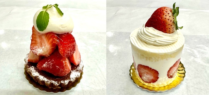 近大ICTイチゴを使用した、タルト(左)とショートケーキ(右)