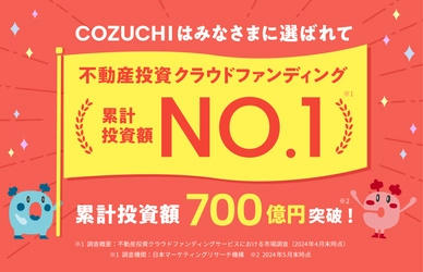 【COZUCHI】不動産投資クラウドファンディング 累計投資額No.1を達成！700億円を突破！