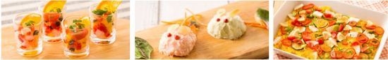 【左から】さっぱりあま～いサルピコン、うさぎぽてと、 野菜たっぷりパエリア