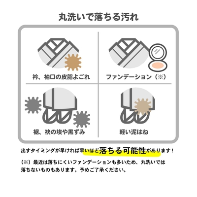 (※)最近は落ちにくいファンデーションも多いため、丸洗いでは落ちないものもあります。予めご了承ください。