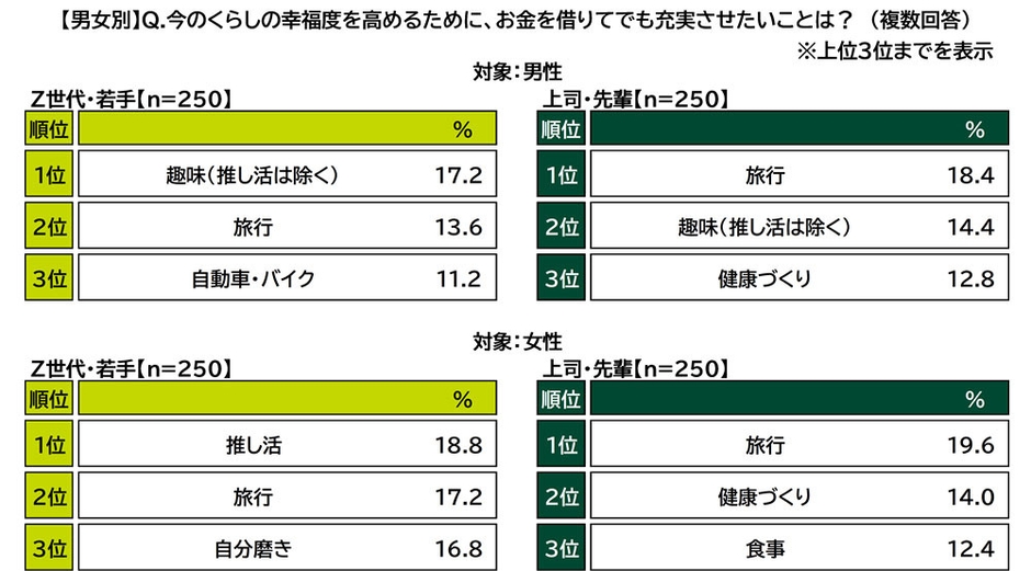 今のくらしの幸福度を高めるために、お金を借りてでも充実させたいこと