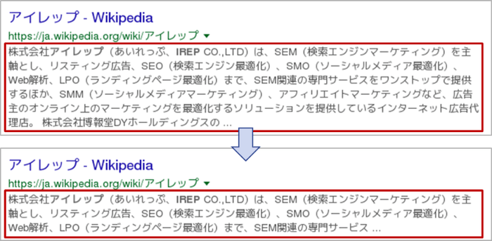 【アイレップ:画像4】Google モバイル検索(www.google.co.jp)にて「アイレップ」での検索結果の表示例