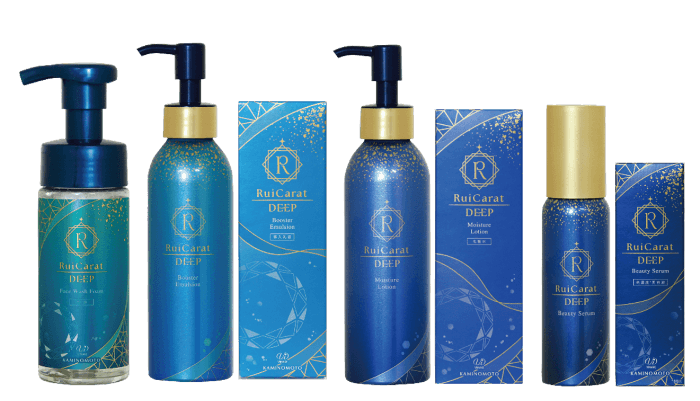 左から「ルイキャラットDEEP」泡洗顔料、導入乳液、化粧水、美容液