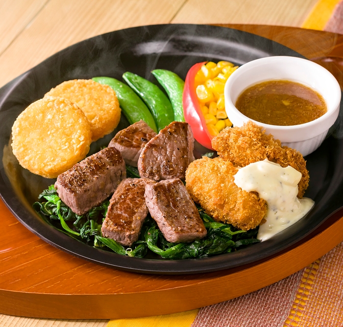 イチボのカットステーキ&カキフライ