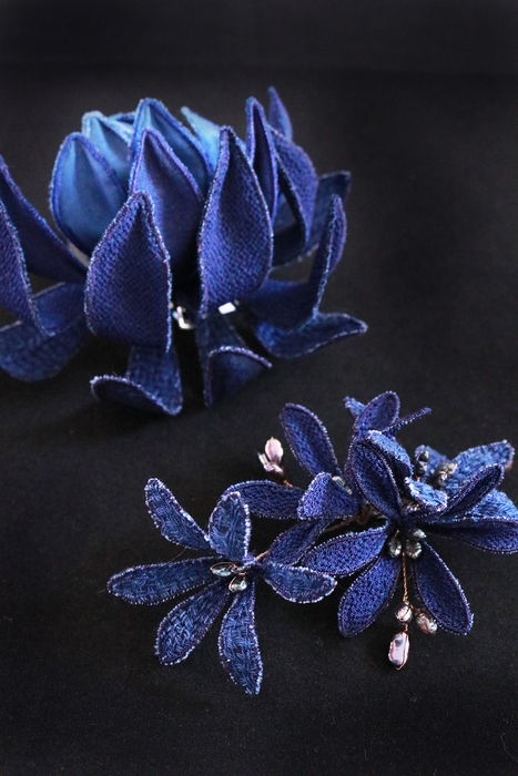 Maison et Objet出品作品 阿波藍染コサージュ&ブローチ