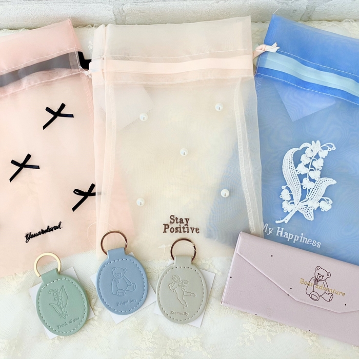 オーガンジー巾着/合皮キーホルダー/メガネケース