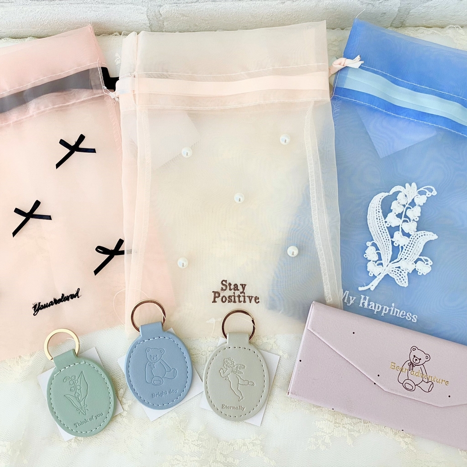 オーガンジー巾着/合皮キーホルダー/メガネケース