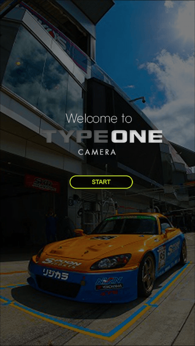 オリジナルアプリのスタート画面(参考事例：TYPEONE Camera)