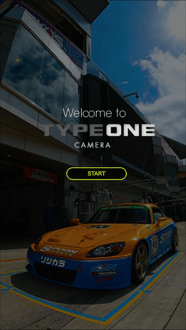 オリジナルアプリのスタート画面(参考事例:TYPEONE Camera)