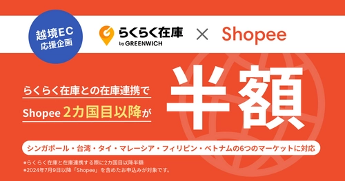 グリニッジが提供する「らくらく在庫」が越境EC 「Shopee」の2カ国目以上半額プランを7月9日よりスタート！